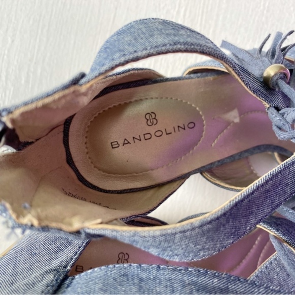 Bandolino Lace Up Denim Wedge Sandals‎ - Picture 2 of 12